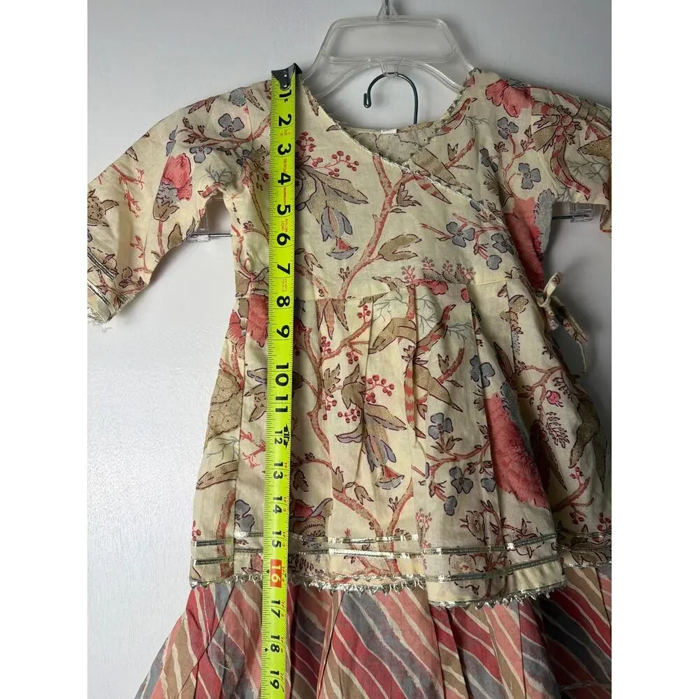 Girls Floral Print Lehenga Choli Suit Set Size 2T Beige Red Ethnic Ghagra